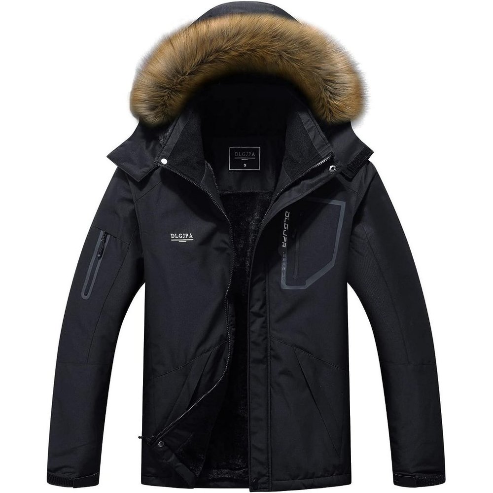 Men's Black Mountain Waterproof Hooded Windbreaker Rain Winter Warm Snow Coat